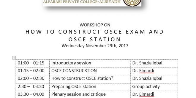 WORKSHOP ON  HOW TO CONSTRUCT OSCE EXAM AND  OSCE STATION